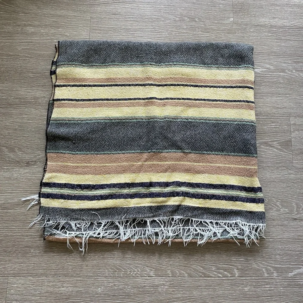 Vintage Mexican Sarape Style Cotton Blanket 88x80 Striped Earthy Southwestern